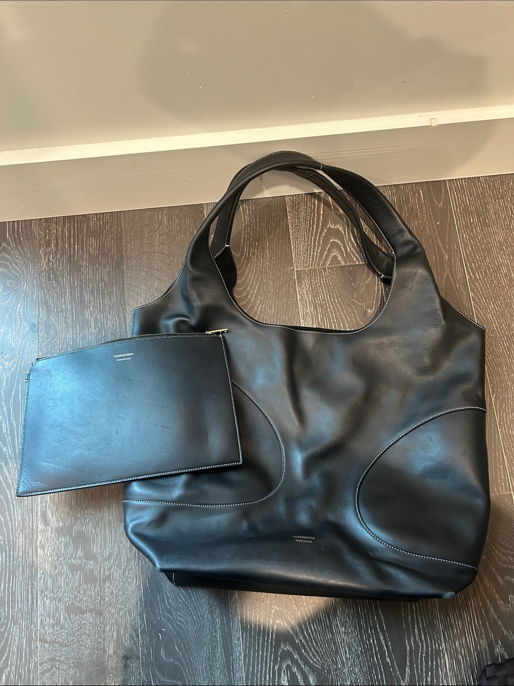 Ferragamo Black Leather Tote Bag
